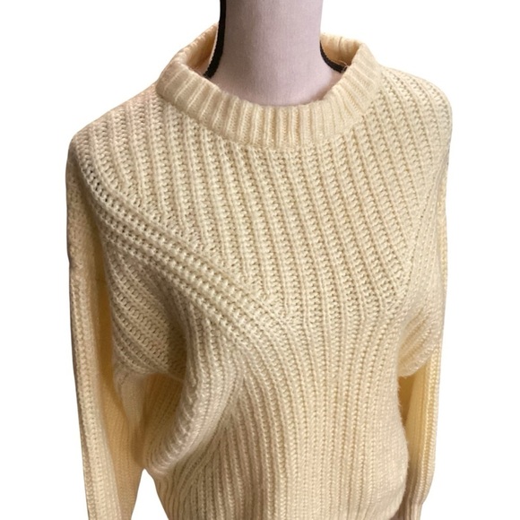 A New Day Loose Knit Balloon Sleeve Crew Neck Pullover Yellow Sweater, Medium - Picture 3 of 10